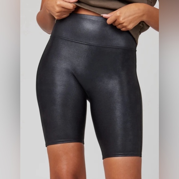 Spanx Women's Black Faux Leather Bike Shorts - Picture 5 of 13